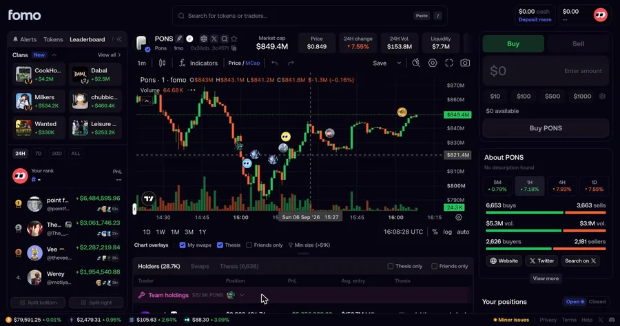 A token’s Holders table, showing each trader’s average entry